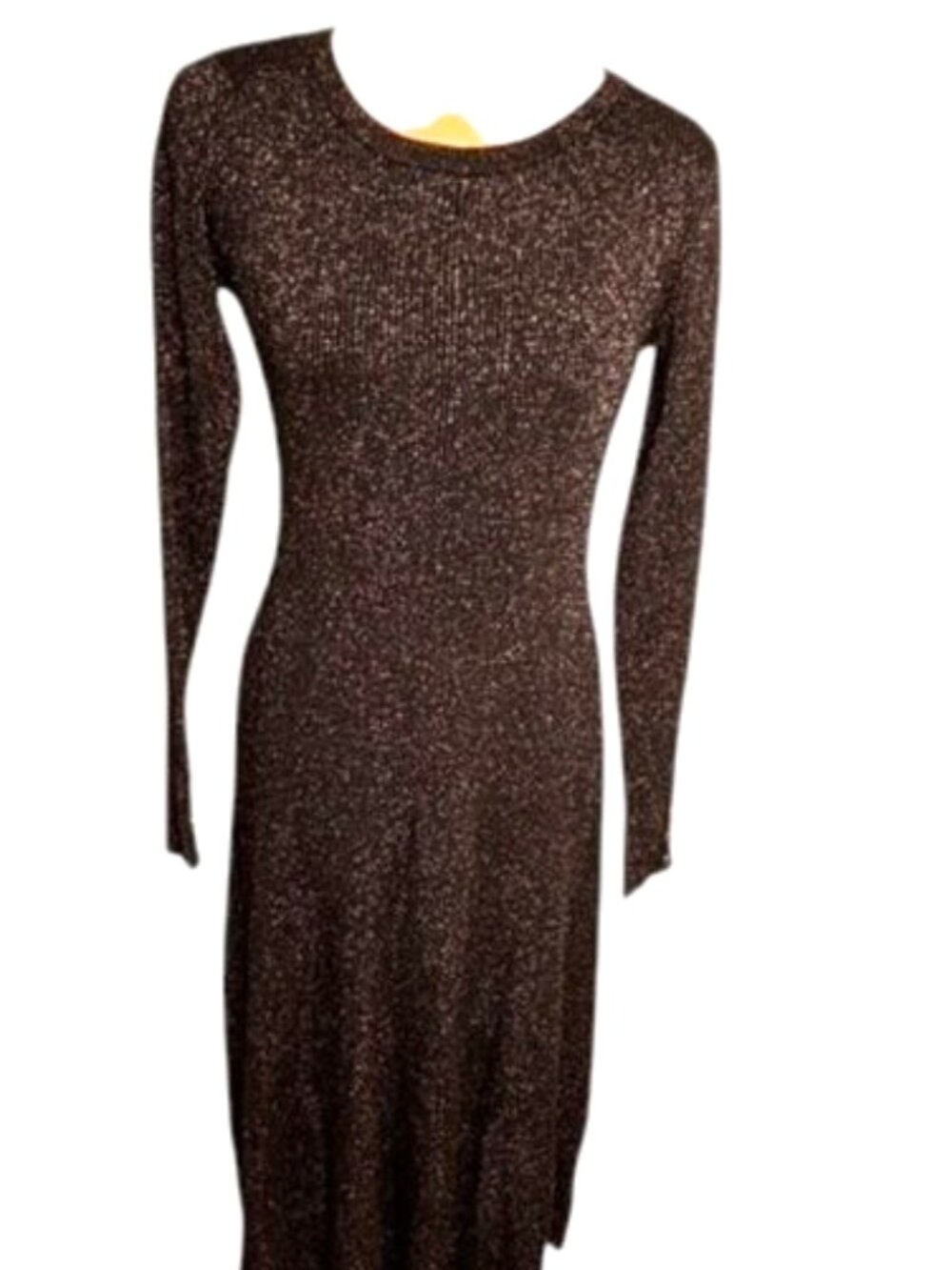 Bailey 44 Black Gold Lurex Shimmer Maxi Dress Long Sleeve Evening Bodycon Small